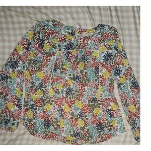 Loft Outlet Womens Petite Medium MP Floral Ditsy Long Sleeve Blouse Multicolor